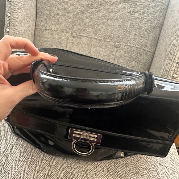 Salvatore Ferragamo Black Patent Leather Sofia Gancini Satchel - Picture 6 of 16